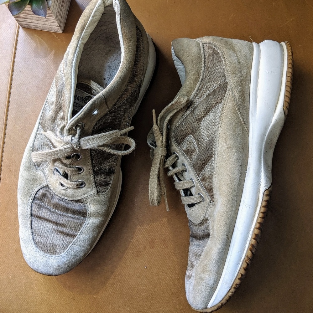 HOGAN beige taupe suede platform sneakers